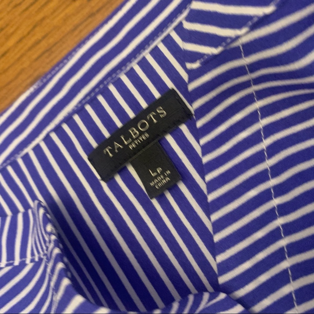Talbots white and blue stripe tie front top - Picture 5 of 12